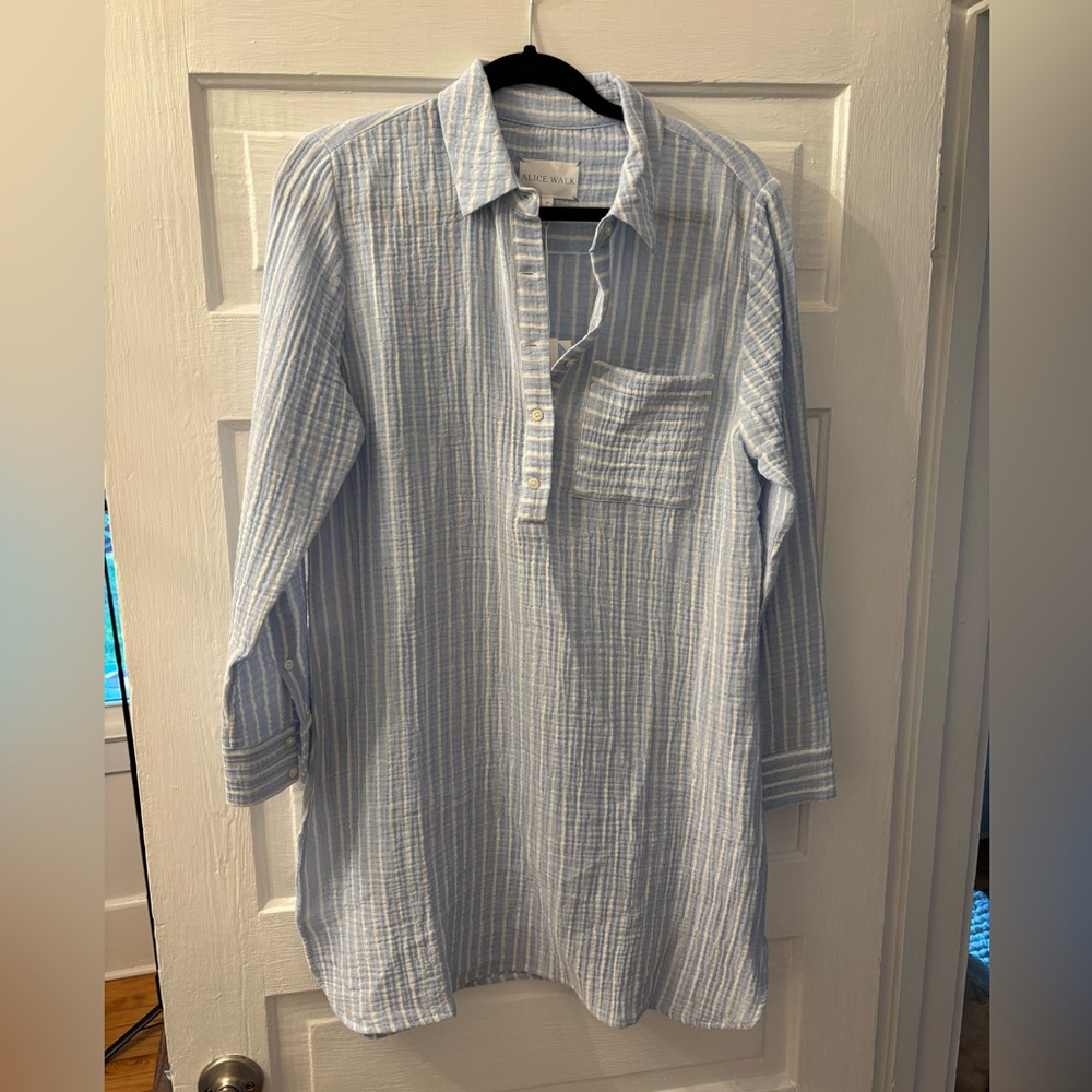 Striped Long Sleeve Dress in Light Blue
